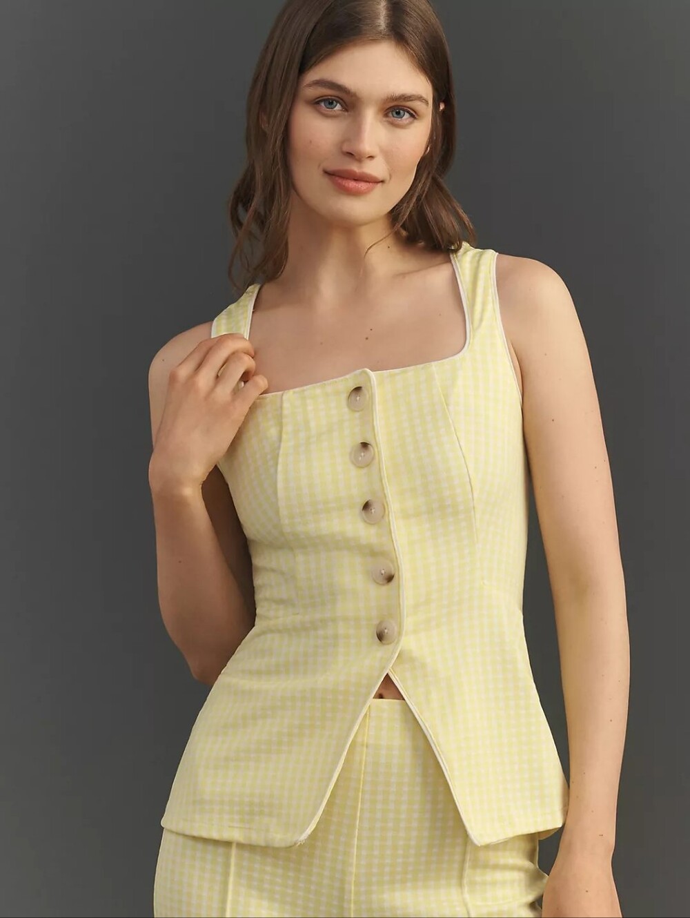 Anthro Maeve Longline Plaud Button Up Vest